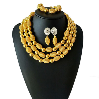 

Free Shipping Muti-Layer Dubai Gold Jewelry Set Nigerian Wedding Jewelry Sets African Bridal Jewelry Necklace India Jewelry Set