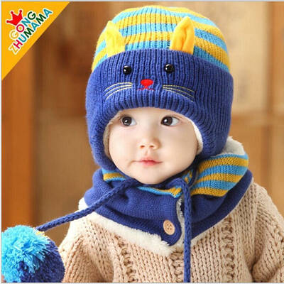 

Buebos Ninos Winter New Korean Children's Hat Super Cute Cat Shape Earmuffs Baby Kids Boys & Girls Beanie Hat + Scarf Set