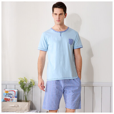 

Red bean home pajamas men&39s soft cotton lattice cartoon short sleeve family parent-child couple home service suit green 170 92A