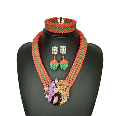 

Champagne Nigerian Wedding Jewelry Sets Party Gift Beaded Crystal Necklace Set For Women African Wedding Beads Bridal Jewelry Set
