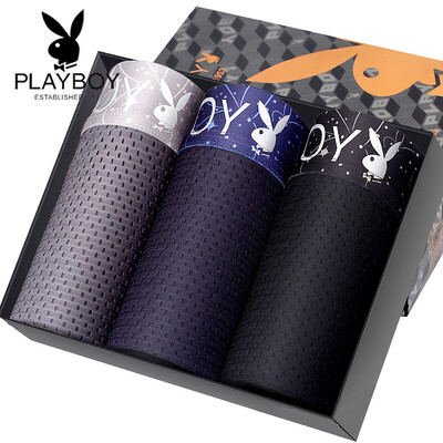 

Playboy Mens Underwear Ice Mesh Eye Quick Dry Underwear Mens Boxer 3 Gift Box 5371-3K Multicolor XXL