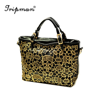 

Tripman 2016 New Brand PU Leather Tote Shoulder Bag National Handbag Womens Ladies Handbag Fashion Bag Floral Hollow Out Lace Women tote Bag
