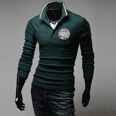 

3 цвета Горячая продажа Мода Мужская рубашка с длинным рукавом POLO Shirt R Letter Вышивка Рука Стандартный дизайн Мужские рубашки поло