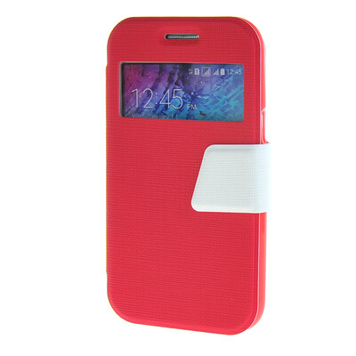 

MOONCASE Galaxy J1 , Slim Window Design Leather Side Flip Bracket ЧЕХОЛ ДЛЯ Samsung Galaxy J1 Hot pink White