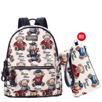 

Bear attachment erangbear backpack female splash-proof fashion canvas personality wild cute bear lady small backpack E-83 red