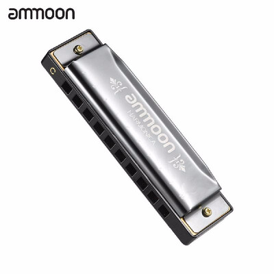 

ammoon H1004 Portable Blues Harmonica Standard 10 Hole 20 Tone Harmonicon Mouth Organ with Case Key of C for Beginner Students Mus