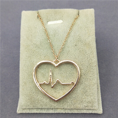 

New Trendy Womens jewelry heart necklace color ecg necklace Women valentines day gift