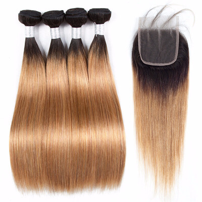 

HCDIVA Ombre Hair 4 Bundles Deal Brazilian Virgin Straight 1b27 Black Honey Blonde 100 Human Ombre Hair Bundle Extensions