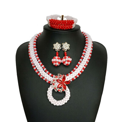 

Multi-layer Blue Crystal Bead Bridal Statement Necklace Earrings Bracelets Sets African Beads Wedding Jewelry Sets For Women