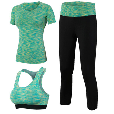 

Yoga Set 3 PCS Workout Sexy Sport Suit Gym Running Shirt legging Pants Sport Bra