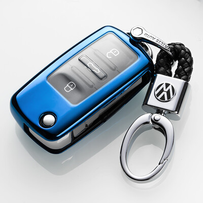

Di Galen all-inclusive Volkswagen key case Lai Yi Sagitar new Bora Jetta Santana Lang Wei collar key bag car leather key chain A electric blue big head buckle