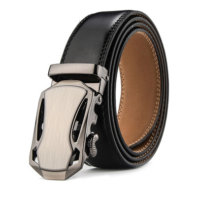 

XHtang Mens Belt Genuine Leather Automatic Buckle belt For Waistband Ratchet Strap Black Leather Belt Designer Belt For Jeans Gift