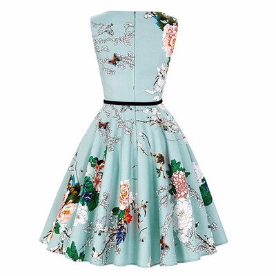 

Summer Sky Blue Sleeveless Floral Print Pleated Midi Dress
