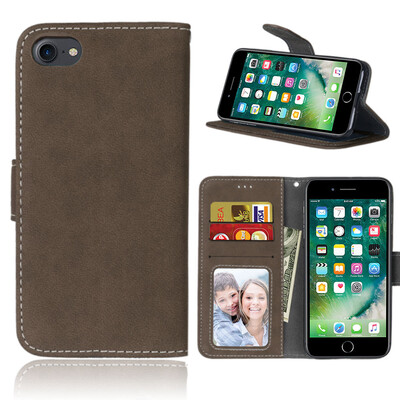 

Matte Leather Case For Apple iPhone 7 iPhone 8 Retro Phone case cover for iphone7 iPhone8 47" retro stand case