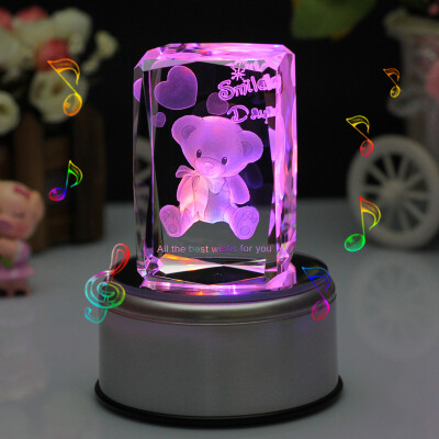 

Rude love 3D bear crystal music box light ornaments birthday gifts to send girlfriend girl wife girl girl girl creative Tanabata Valentine's Day gift