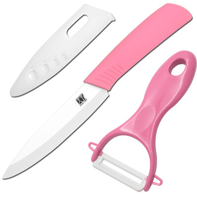 

Ceramic blade knives 4 inch utility kitchen knives ABS+TPR handle pink color peeler high quality ceramic knives