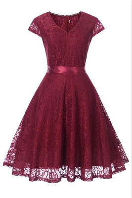 

Lace Stitching Retro Belt Waist Slim Dress Homecoming Dress