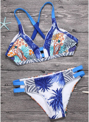 

2018 Sexy Women Brazilian Bikini Set Swimsuit Printed Swimwear Cut Out Bandage Padded Beach Wear Bathing Suit