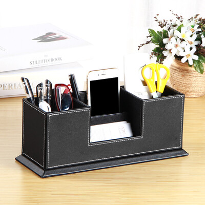 

Yapi Shi leather double pen holder storage box business card box creative office supplies stationery storage living room coffee table desktop remote control storage box black needle