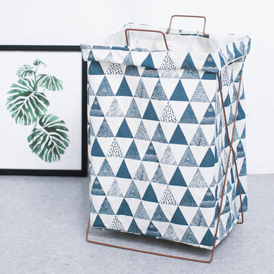 

Jiuzhou deer storage bag simple cotton linen bag folding hamper fabric iron frame storage basket dirty clothes laundry basket navy