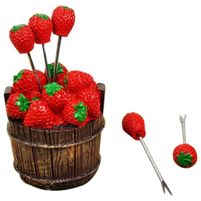 

UpperX 1 Set5Pcs forks Creative Fruit Forks Strawberry Shaped Fork Stainless Steel Food Cake Forks