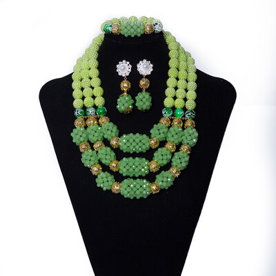 

3 Rows Pink African Wedding Jewelry Set For Women African Multicolor Crystal Beads Jewelry Set Nigerian Girl Clothing Accessories