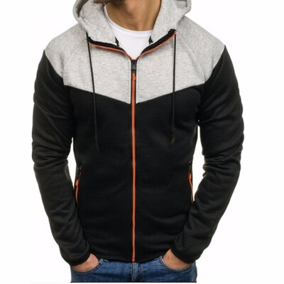 

Mens Fashion Mosaic Color Long Sleeve Casual Sweater Autumn Hooded Zipper Cardigan Sweater