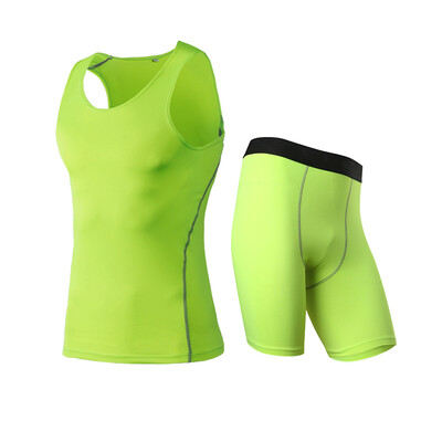 

Running Set Wicking Sport Suit Sleeveless Vest T-Shirt Pant Gym MenS Sportswear