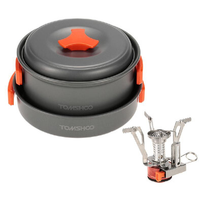 

Backpacking Cook Stove Set TOMSHOO Outdoor Camping Hiking Cookware with Mini Camping Piezoelectric Ignition Stove Backpacking Cook