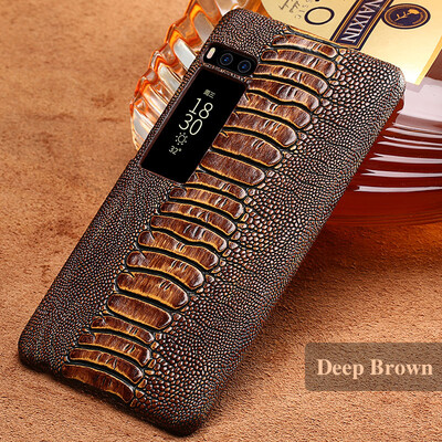 

Genuine Leather Phone Case For Meizu Pro 7 Case Ostrich Foot Texture Back Cover For Pro 6 Pro 5 Plus Case