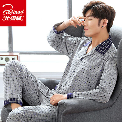 

Arctic velvet pajamas mens four seasons home clothes cotton mens long sleeves can be worn outside cardigan cotton pajamas mens casual home service suits deep gray XL