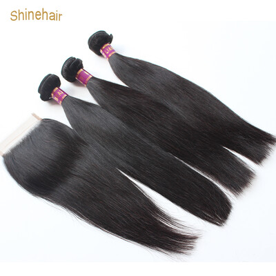 

Shinehair 100 Virgin Human Hair Unprocessed 3pcs Brazilian Bundles Weaves With Lace Closure Full a Head