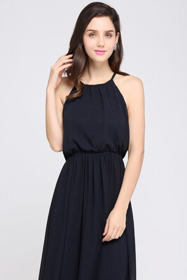 

2018 New Sexy Open Halter Navy Blue Bridesmaid Dresses Cheap Chiffon Wedding Party Dresses Long Prom Gown