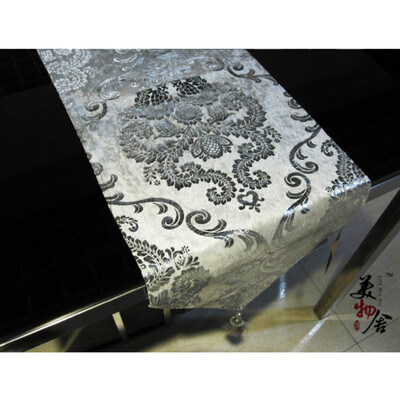 

Free Shipping 32220cm Europe Style Table Runner Hot Silver Home Decoration Tablecloth Embroidery Cloth Hotel Villa Wedding