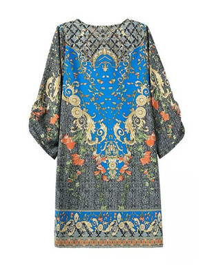 

Bohemian Style Floral 3/4 Sleeves Shift Mini Dress