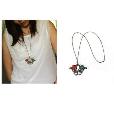 

Women Vintage Two Tribe Face Smile Sad Pendant Personality Long Chain Necklace