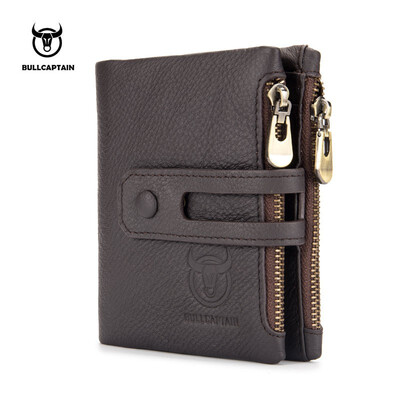 

Bullcaptain caliente Cuero auténtico hombres Carteras crédito tarjeteros doble cremallera monedero billetera de cuero de vaca Cart