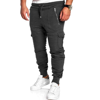 

Mens Sweatpants Casual Trousers Fashion Sweatpants Striped Pleated Zipper Design Jogging Pants Man