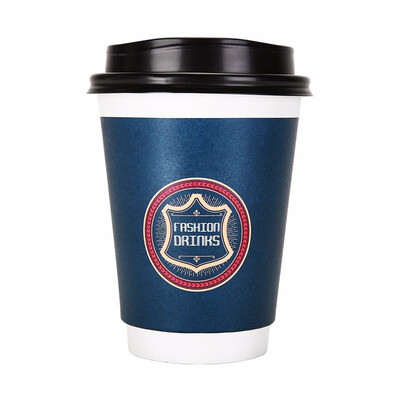 

OTOR 240ml380ml470ml Paper Cups Two Layers Heat-Insulated Disposable Cup with Cover for Coffee&Beverages 500pcs