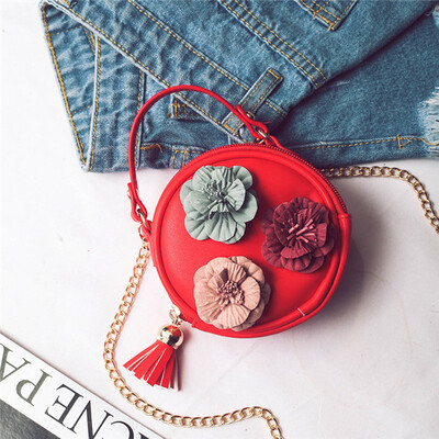 

ChildrenS Spring New Small Round Bag Cute Flower Female Bag Purse Simple Shoulder Diagonal Package