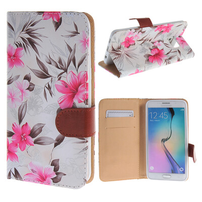 

MOONCASE for Samsung Galaxy S6 Edge Plus Case Flower Style Leather Flip Wallet Card Slot Bracket Back Case Cover White