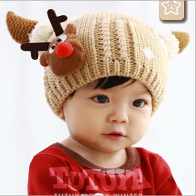 

Buebos Ninos Hot-Seller Children Hat Super Cute Christmas Deer Cashmere Knitted Kids Baby Unisex Hat Fall Winter Christmas Gift