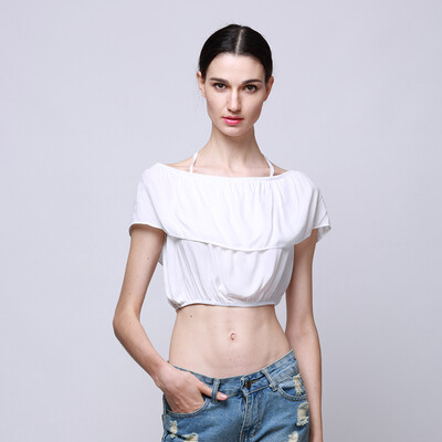 

CANIS@New Sexy Women's Short Sleeve Boat Neck Crop Top White Tee T-Shirt
