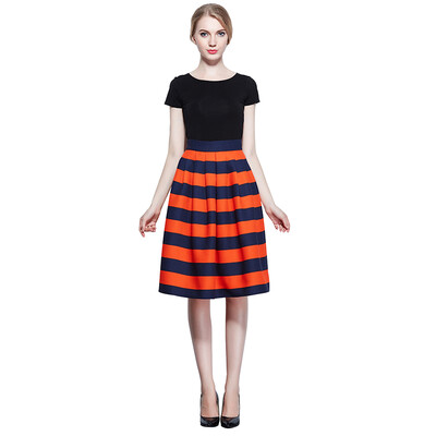 

POPBASIC Womens High Elastic Waist Flare Pleated A-line Midi Skirt