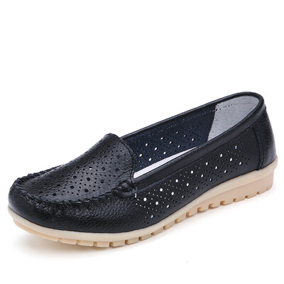 

2018 Spring women flats shoes women genuine leather shoes woman cutout loafers slip on ballet flats ballerines flats