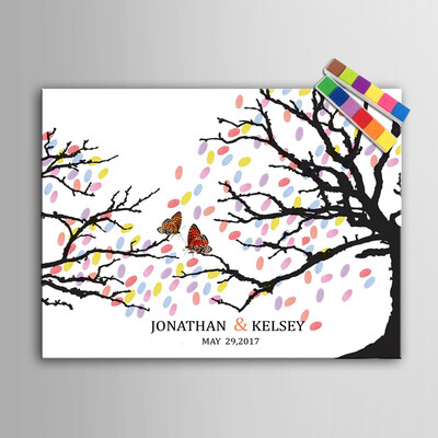 

Fingerprint Tree Signature Canvas Painting A Branch Wedding Gift Party Gift wedding DIY decoration Include 6Ink Colors