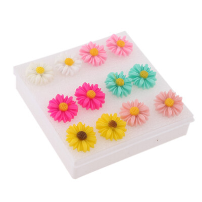 

Earring Sunflowers Resin Fluorescent Color Pentagram 6 Pair Round Fashion