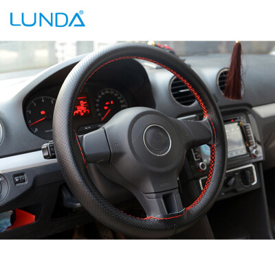 

LUNDA DIY Car Steering Wheel Cover With Needles&Thread Artificial PU leather Universal 38CM Size Black Grey Red