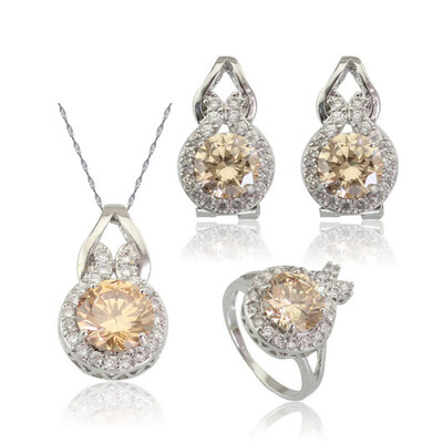

Beautiful Orange Stone Silver Plated Jewelry Sets for Women Six Colors Available Free Jewelry Box
