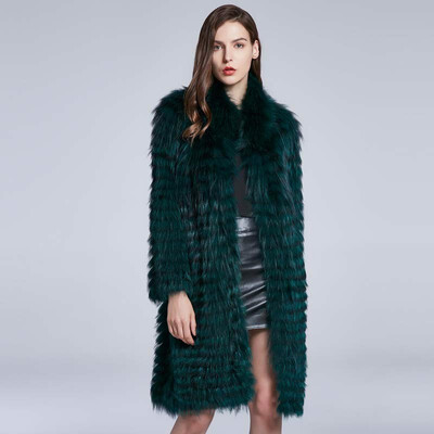 

Womens Winter Warm Coat Stripe Panel Real Genuine Fur Coat Natural Fox Fur Coat Furry Jacket 2018 New Design Free Shipping